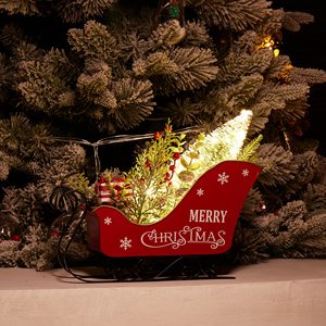 Magnifique traîneau de Noël en métal de 12,5 pouces, panier de traîneau du Père Noël, décoration de Noël pour table avec lumières LED - Product Image 5