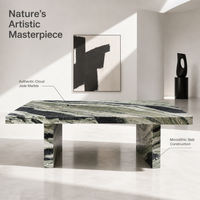 Table à manger moderne en marbre naturel vert, table rectangulaire en pierre pour villa, salon, mobilier en pierre, hôtel, galerie, décoration