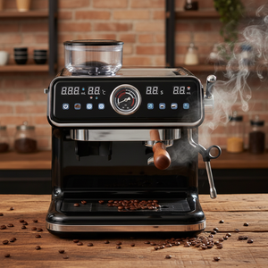 Machine à expresso avec moulin intégré, contrôle de la température, design rétro en acier inoxydable, manomètre, buse vapeur - Product Image 4