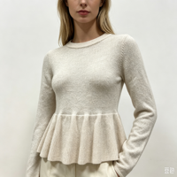 Pull-over décontracté à manches longues en tricot fin de haute qualité, couleur orange, avec volants, personnalisable, OEM & ODM, collection automne Evelyn Undefined
