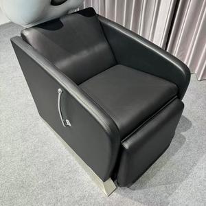 Fauteuil de lavage moderne noir pour salon de coiffure, unité de lavabo en cuir PU avec cuvette en céramique, station de lavage de cheveux professionnelle - Product Image 2