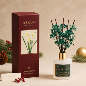 Aikun Cross Border Ecommerce Seller Frosted Glass Wood Cap 120ml Christmas Reed <b>Diffuser</b> Custom Window Box Set for Holiday - Product Image 3