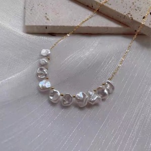 Collier en perles de style baroque Keshi, perle naturelle à forte luminosité, chaîne de clavicule, argent brisé avec gris grand-mère - Product Image 2