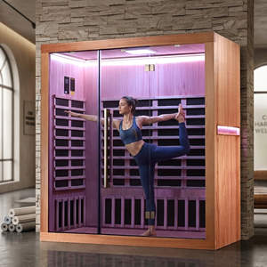 Sauna Seca para 4 Personas, Infrarroja, de Madera de Hemlock, para Yoga, Gimnasio en Casa, Spa, Terapia de Bienestar, Bajo EMF - Product Image 1