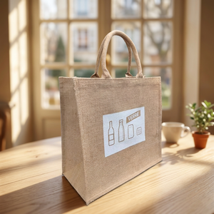 Bolsa de Compras de Yute con Etiqueta de Reciclaje Verre, Tamaño Mediano, Bolsa de Mano para Comestibles - Product Image 4