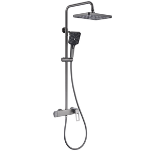 <span class=keywords><strong>Ensemble</strong></span> de douche carré moderne blanc 22X07 <span class=keywords><strong>avec</strong></span> pommeau de pluie, 3 sorties, système mural apparent pour salle de bain, barre coulissante en laiton brossé - Product Image 2