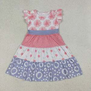 Vestido de Verano para Niña, Estampado Floral con Puntos, Mangas con Volantes, Estilo Boho, Patchwork, Largo hasta la Rodilla - Product Image 3