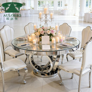 Mesa Redonda Grande con Base de Acero Inoxidable Plateado y Tapa de Cristal para Bodas - Product Image 3