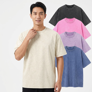 เสื้อยืดแฟชั่นยอดนิยม ผ้าถักน้ำหนัก 230GSM ทรงโอเวอร์ไซส์ เนื้อนุ่ม 100% ผ้าฝ้าย ลำลอง ใส่ได้ทั้งชายและหญิง สีพื้นเรียบ แบบวินเทจ ล้างสีแบบแอซิดวอช สำหรับผู้ชาย - Product Image 1