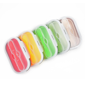 Microwave Silicone Collapsible Lunch Box With PP Lid Portable Kids Back School Lunch Box Foldable With Plastic Fork And Spoon