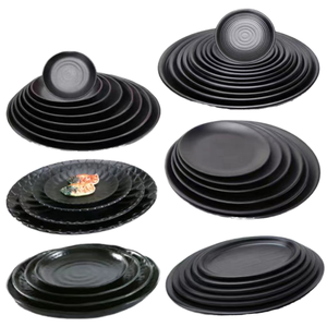 أطباق عشاء دائرية سوداء كلاسيكية من الميلامين غير قابلة للكسر وصديقة للبيئة، أدوات مائدة بلاستيكية مخصصة للمطاعم بالجملة - Product Image 1