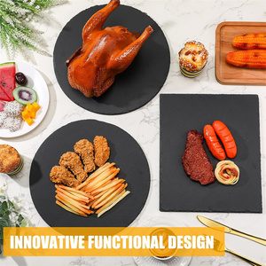 Tabla de Queso Redonda de Pizarra Negra Ecológica al por Mayor, Bandeja de Servir de Piedra Natural, Plato para Grabar, Tabla de Queso Redonda para Cenar - Product Image 6