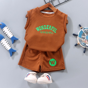 Nouvel été ensemble de débardeurs pour enfants pour garçons sans manches maille <span class=keywords><strong>rouge</strong></span> vêtements bébé à la mode vêtements pour enfants - Product Image 3