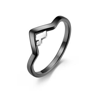 Geometric Titanium Steel Ring Black And Gold Color <b>Block</b> Irregular <b>Shape</b> Women's Fashion Jewelry Gift - Product Image 2