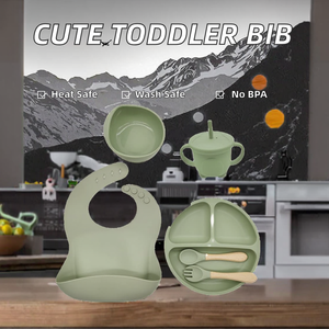 Babero de silicona moderno sin BPA 2025 para niños pequeños Patrón de dibujos animados lindo Forma redonda Reutilizable Apto para lavavajillas con logotipo personalizado - Product Image 2