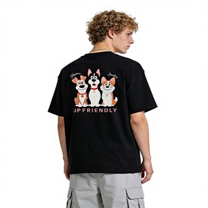 SUHE Men's Embroidered Dog Character Oversized Casual T-Shirt Short Sleeve O-Neck Black - Product Image 4