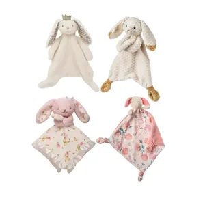 Stuffed Bunny Security Blanket Infant Plush Minky Dot Fabric Sweet Loveys for Babies Custom Style Soft Rabbit Soothing Comforter