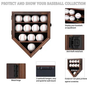 Vitrine de présentation en bois pour 12 balles de baseball, modèle Home Plate <span class=keywords><strong>Shadow</strong></span> Box, avec serrure et acrylique transparent, très demandée pour la vente en gros - Product Image 3