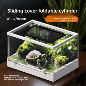 Réservoir pliable en plastique pour crabes ermites, tortues semi-aquatiques, cylindre épaissi avec couvercle coulissant détachable et porte coulissante NX-43 - Product Image 2