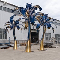 Sculpture de palmier en acier inoxydable, artisanat métallique poli miroir, directement de l'usine, art tropical pour aménagement paysager de centres de villégiature, hôtels et places publiques