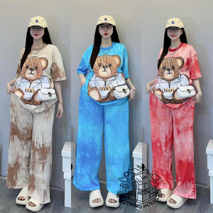 Conjunto de Pijama Estampado Tie-Dye de Talla Grande para Mujer Pantalones de Pierna Ancha Estilo Africano de Verano Conjunto Informal Holgado de Dibujos Animados de Dos Piezas para Estar en Casa - Product Image 3