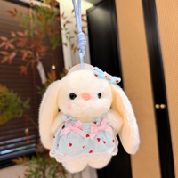 Porte-clés Lapin en Peluche Blanc avec Robe en Dentelle Cœur, Breloque Mignonne pour Sac, Pendentif Peluche pour Sac, Cadeau Doux et Moelleux