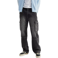 Classique mi-poids Baggy Jeans taille haute soufflet cuisse poches singe lavage 6 poches Cargo pantalon pleine longueur coupe ample été