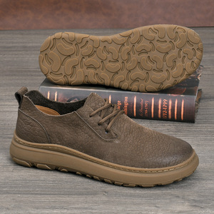 Chaussures à lacets pour hommes en cuir véritable, bout rond, semelle extérieure en caoutchouc, style confortable pour la marche - Product Image 1