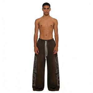 Pantalon artistique patchwork pour homme en molleton <span class=keywords><strong>français</strong></span>, double taille, logo brodé, haute qualité - Product Image 2