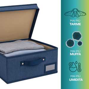 Scatola portaoggetti in tessuto con coperchio e maniglia 50x40x25cm, pieghevole, organizer per armadio, formato maxi, blu - Product Image 4
