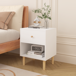 Mesita de noche de madera blanca con un cajón y un estante de 23,22'' de altura para niños y adultos - Product Image 5