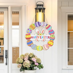 KingWIN Easter Wreath Round Wooden Bunny Egg Pendant Reusable Home Party Decoration - Product Image 3