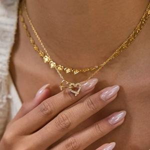 レディースジュエリー18Kゴールドステンレスデザインダイヤモンド象眼細工中空ハートペンダントネックレス - Product Image 2