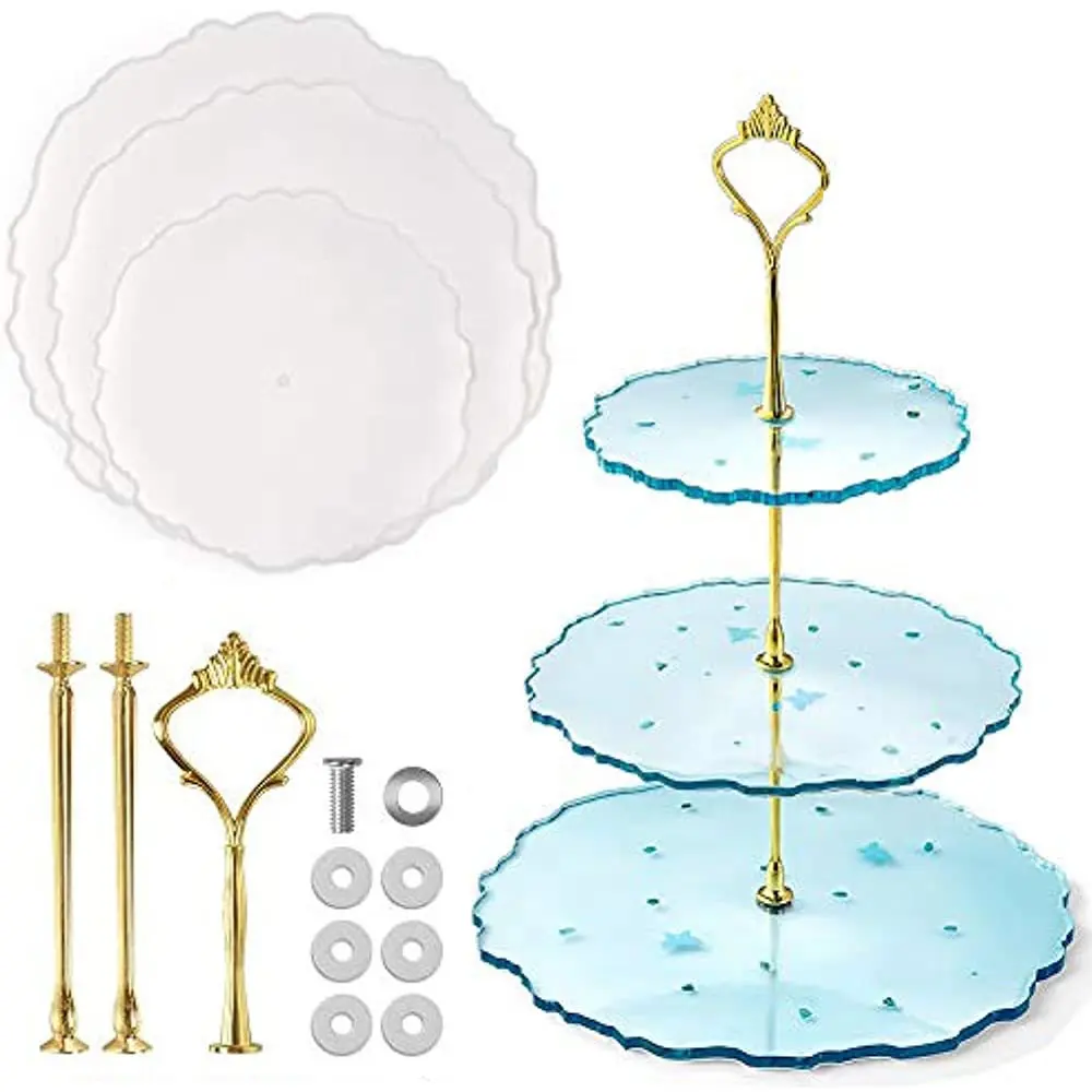 Fruit Tray DIY 3 Tier Resin Tray Molds Cake Stand Silicone Resin Stand Molds with Crown Hardware