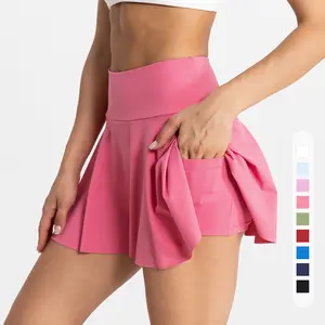 Custom Logo Solid Women Skirts Sport Fitness Nude Feeling Quick Drying Breathable Double Layer Shorts Pocket Skirts For Girls