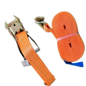 EN12195-2橙色皮带铝制手柄5吨棘轮皮带，带J钩