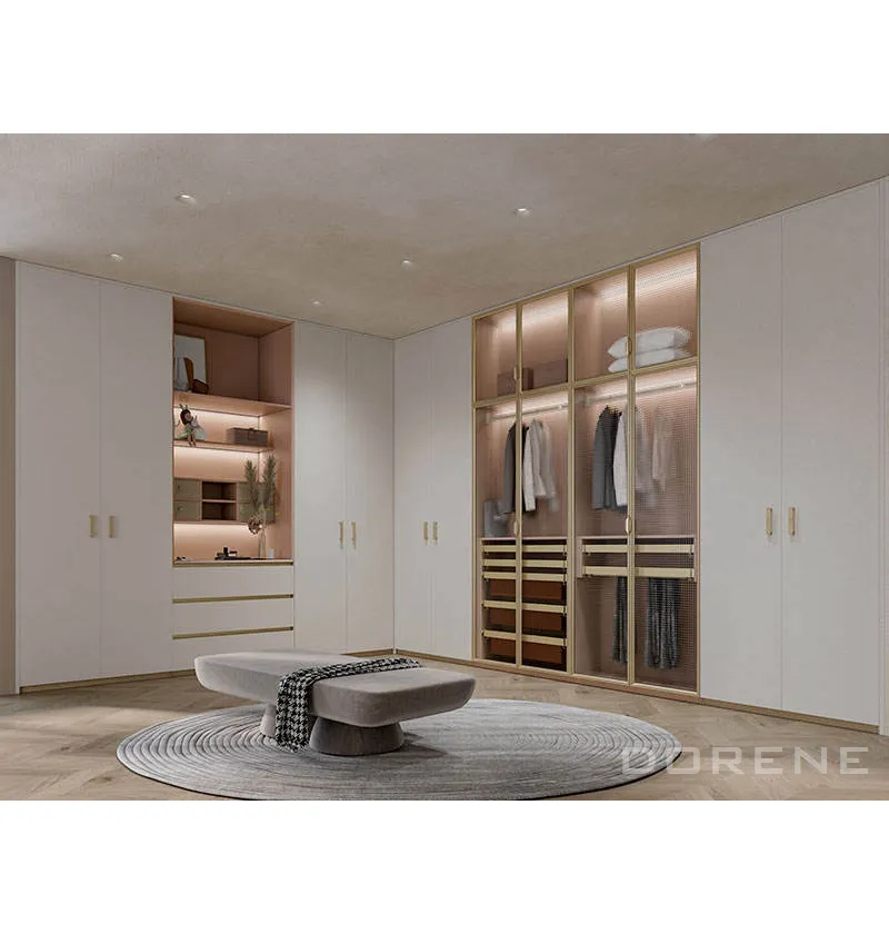 Dorene – Armoire modulaire moderne personnalisée, meubles de chambre à coucher, dressing, placard en bois et verre ajusté, 2023