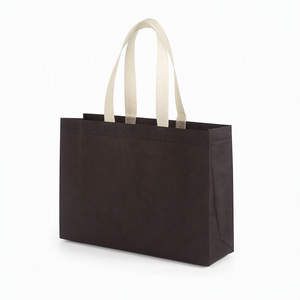 Sac fourre-tout noir non tissé avec poignées crème, réutilisable pour les courses, impression personnalisée du logo par estampage à chaud, marque Richer, vente en gros Fujian - Product Image 1