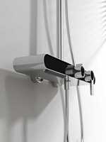 Nouvelle Douche Complète Chromée pour Salle de Bain avec Support de Rangement, Jet Pluie et Jet Massant - Design Moderne, Mitigeur 3 Fonctions à Commande par Bouton avec Cartouche Céramique