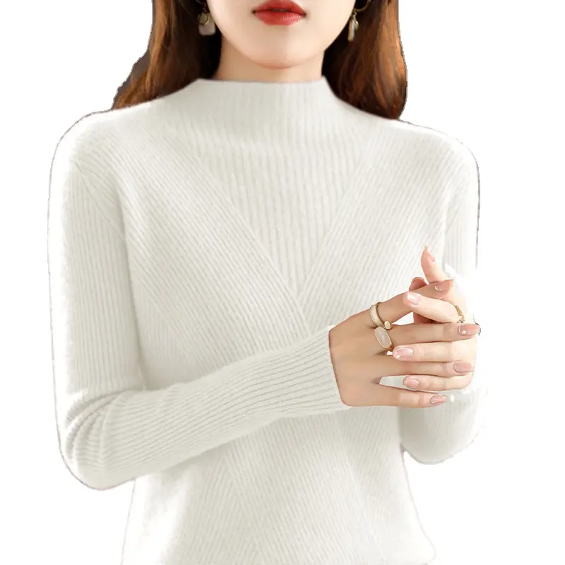 2022 Autumn And Winter Stand Collar Wool Core Spun Yarn Sweater Women's Half Turtleneck Solid Color Self-cultivation Bottoming