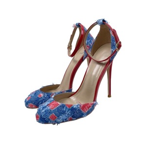 New fashionable and elegant summer denim slip-on ankle shoes for women with <b>red</b> soles, thin <b>heels</b>, pointed toes and spring style - Product Image 1