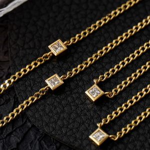 Xinfly 2 Piece 18k Pure Gold Tarnish Free 0.10CT Solitaire Diamond Bezel Cuban Link Chain Necklace <b>Bracelet</b> Jewelry <b>Set</b> - Product Image 2