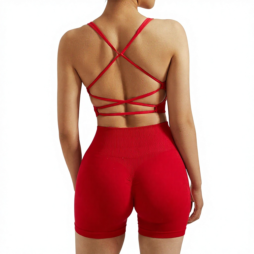 RXRXCOCO Seamless Spandex/Nylon Workout Sets Women 2 Piece Ruched Strappy Sports Bras Scrunch Butt Booty Shorts Yoga Tracksuits