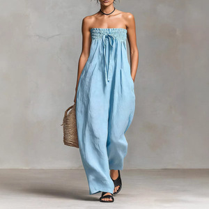 Dropshipping Shopify, Mono de Talla Grande para Mujer, sin Tirantes, Estilo Tubo, Pierna Ancha, Color Sólido, Casual, Verano - Product Image 4