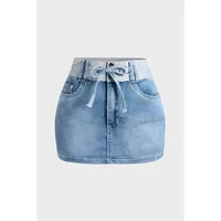 Promotion : Culottes en jean pour femme, taille haute, style Y2K, coupe droite, avec cordon de serrage, dentelle et fermeture éclair, pour l'été
