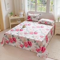 Drap-housse simple doux, idéal pour lits superposés ou usage domestique ; Drap plat double et taies d'oreiller (Ensemble 3 pièces)