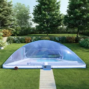 Couverture de <span class=keywords><strong>piscine</strong></span> gonflable transparente en PVC avec souffleur, design dôme à air, installation facile, protège la <span class=keywords><strong>piscine</strong></span> extérieure - Tailles 8x5m/10x6m/12x7m - Product Image 1