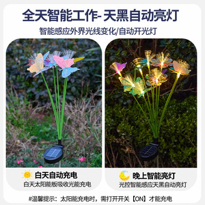 Lampe solaire LED à fibres optiques en forme de papillon, imperméable, décorative pour jardin, pelouse, terrasse - Product Image 2