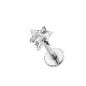 Orecchini a Cartilagine con Zirconi Rotondi, Quadrati, a Cuore, a Stella, a Triangolo, con Filettatura Interna e Base Piatta, in Acciaio Inossidabile, Gioielli per Piercing Helix - Product Image 3