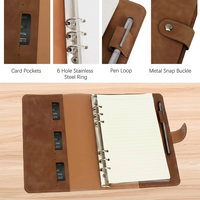 Carnet de planification A5 à feuilles mobiles rechargeable, classeur à 6 anneaux en cuir PU, pochettes, intercalaires, papier de recharge, marron, logo couleur personnalisée